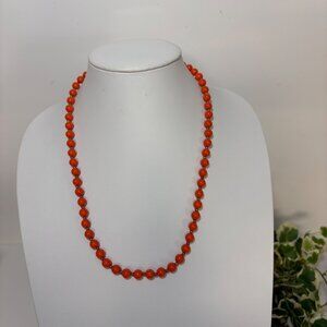 Orange Single Strand Beaded Necklace Bronze Separators 24 in Classic Vintage